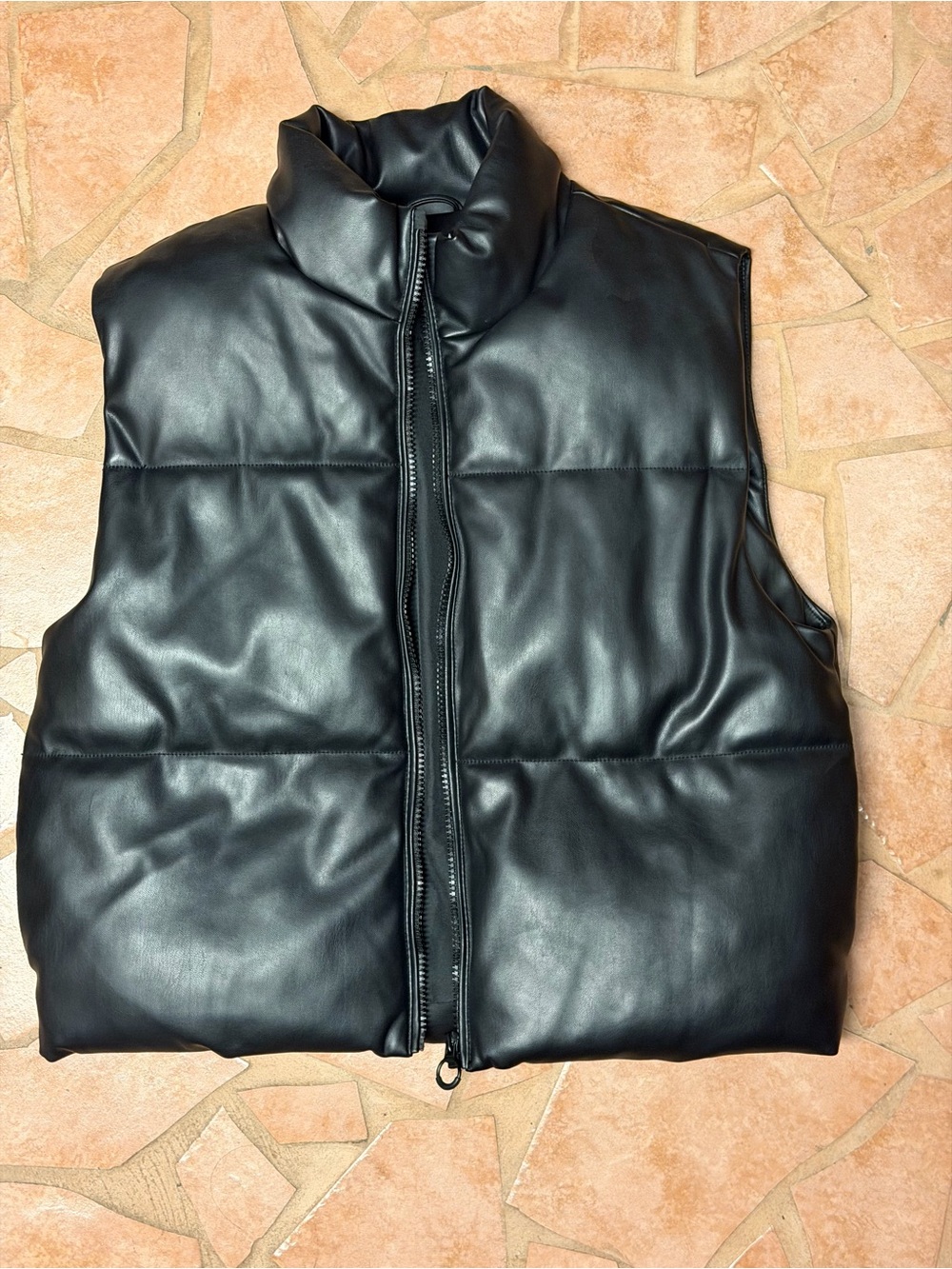 Zara Black Faux Leather Puffer Vest